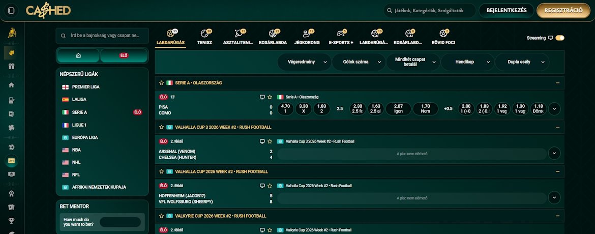 Cashed élő fogadás